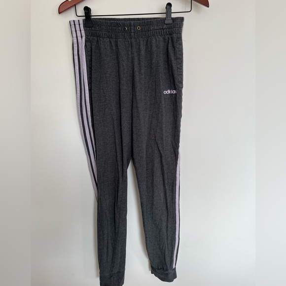 Adidas Gray Track Pants with White Stripes - Picture 2 of 6